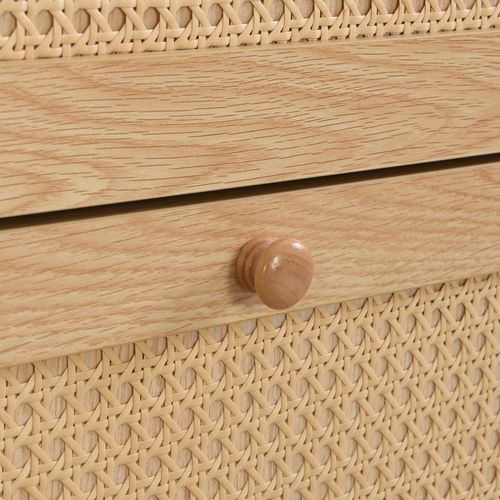 Meuble à Chaussures - Rotin - Tiroir - 3 Portes Abattantes - Pieds Stables - Blanc/naturel