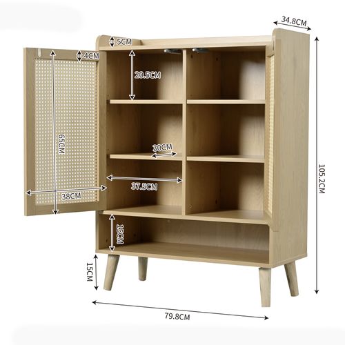 Meuble à Chaussures Naturel - Tiroir Et Portes - Étagères De Rangement - Chêne Clair