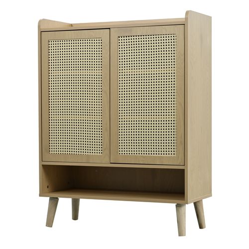 Meuble à Chaussures Naturel - Tiroir Et Portes - Étagères De Rangement - Chêne Clair