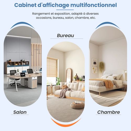 Vitrine - Meuble Vitrine Haut - LED - 3 Tablettes En Verre - Moderne - Panneaux De Particules - Noir