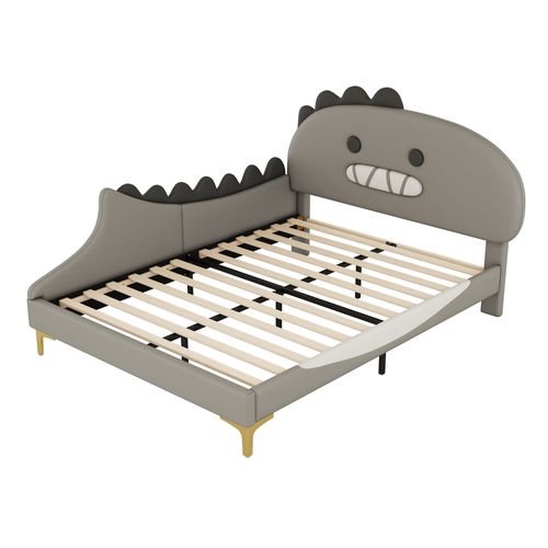 Lit Enfant 140x200 - Lit Ludique Dinosaure Pour Garçon Ou Fille - Tête De Lit Décorative -mdf - Gris