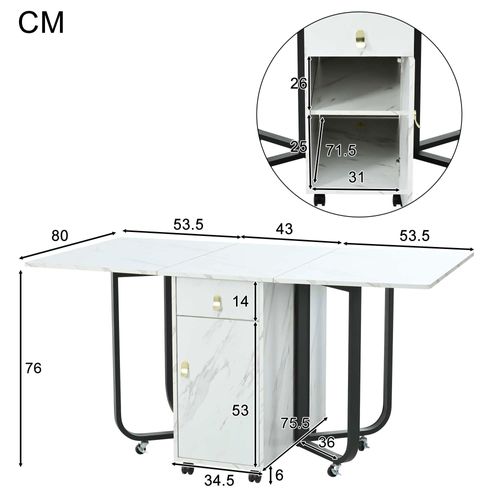 Table à Manger Pliable - Espace De Rangement - 2 Tiroirs - Métal Et Mdf - Noir