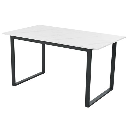 Table à Manger Extensible - Plateau Effet Marbre - Mdf - Pieds Métal - Blanc Et Noir