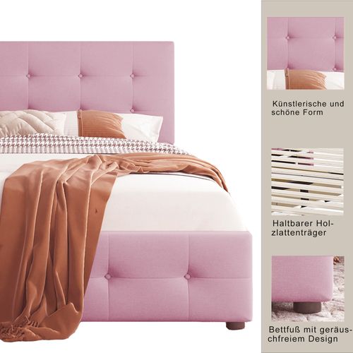 Lit Enfant 90x200 Cm - 2 Tiroirs + Sommier à Lattes - Rangement Confortable - Velours - Rose