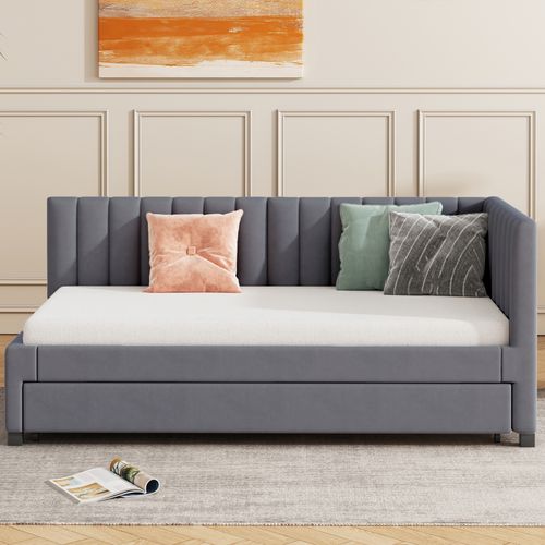 Lit Gigogne 90x200 Cm Pour Enfant Avec Lit D’appoint Coulissant, Confort Optimisé - Velours - Gris