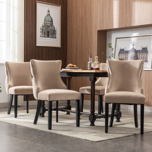 Chaises De Salle à Manger - Lot De 4 Chaises Confortables - Dossier Boutonné - Velours Beige