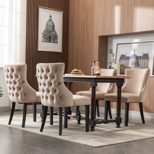 Chaises De Salle à Manger - Lot De 4 Chaises Confortables - Dossier Boutonné - Velours Beige