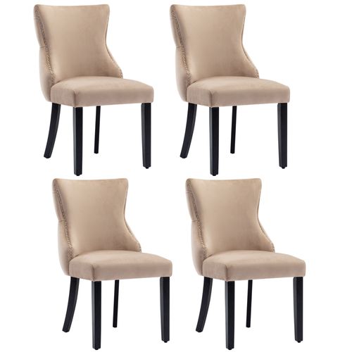 Chaises De Salle à Manger - Lot De 4 Chaises Confortables - Dossier Boutonné - Velours Beige