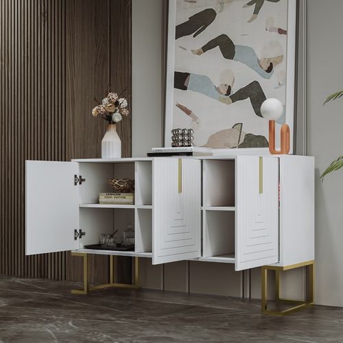 Buffet - 3 Portes Avec Étagères Réglables - Meuble De Rangement Cuisine Et Salle à Manger - Blanc