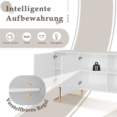 Buffet - 3 Portes Avec Étagères Réglables - Meuble De Rangement Cuisine Et Salle à Manger - Blanc