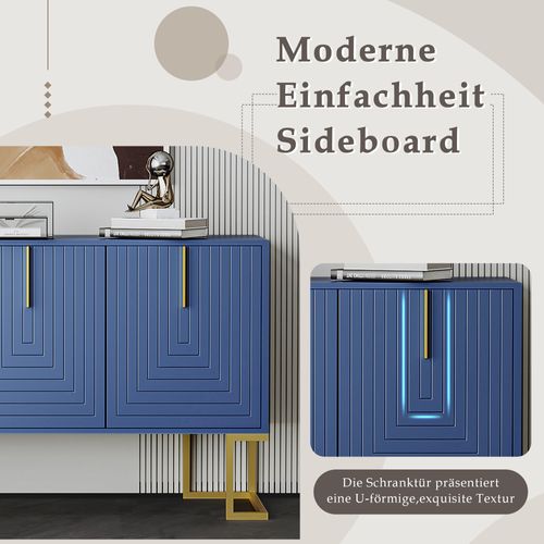 Buffet - 3 Portes - Rangement - Étagères Réglables - Mdf Et Panneau De Particules - Bleu Marine