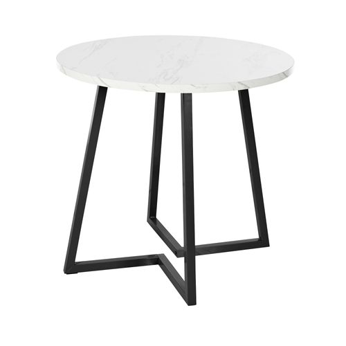 Table à Manger Ronde - Design Moderne - Plateau Effet Marbre - Piètement Métal Noir - Mdf Blanc Noir