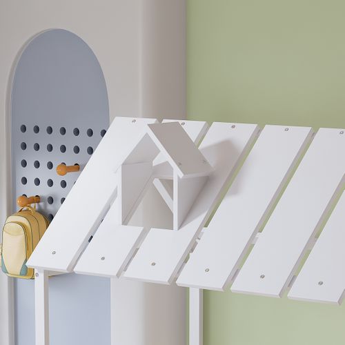 Lit Gigogne 120x200 Cm - Cabane Enfant - Tiroirs Rangement - Toit Cheminée - Pin Mdf - Blanc