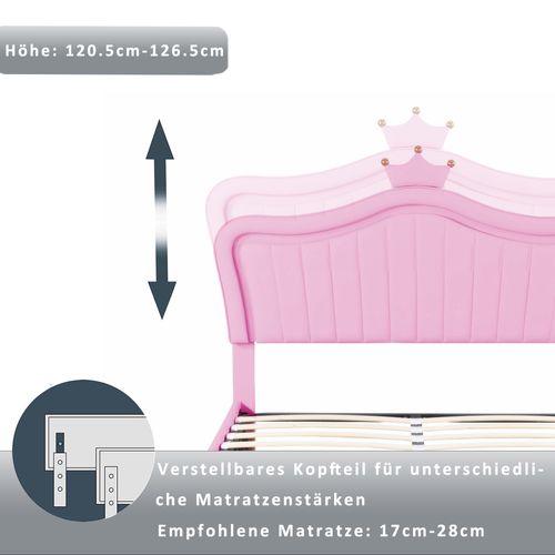 Lit Coffre 140x200 Cm - Lit Enfant Capitonné Avec LED Et Rangement Hydraulique - Pu/mdf - Rose