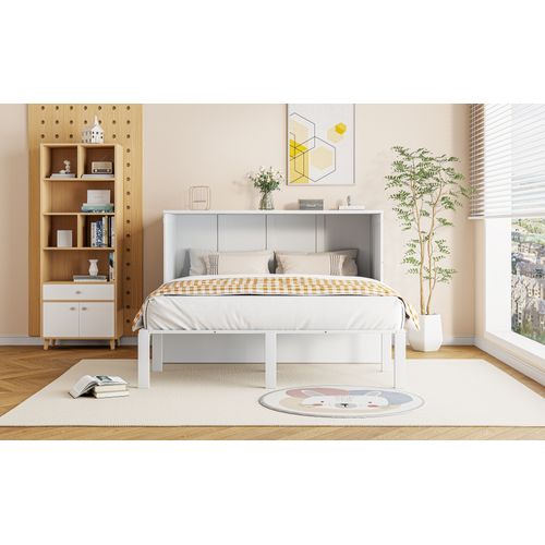 Lit Escamotable 140x200 Cm - Lit Mural Rabattable Ado Avec Sommier à Lattes - Bois Blanc