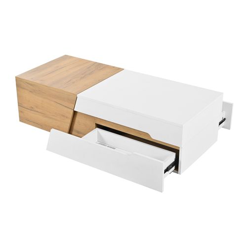 Table Basse - Plateau Extensible - Compartiment Rangement - Multifonction - Mdf - Bois - Blanc