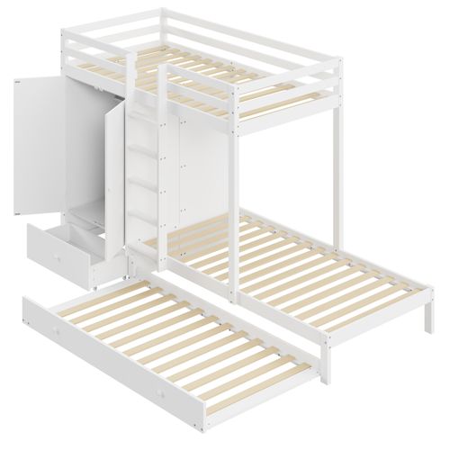 Lit Superposé Enfant 90x200 Cm - Lit Combiné Avec Lit Gigogne, Rangements Tiroirs - Blanc