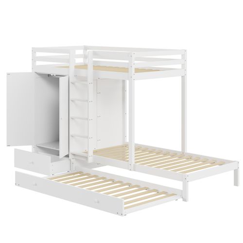 Lit Superposé Enfant 90x200 Cm - Lit Combiné Avec Lit Gigogne, Rangements Tiroirs - Blanc