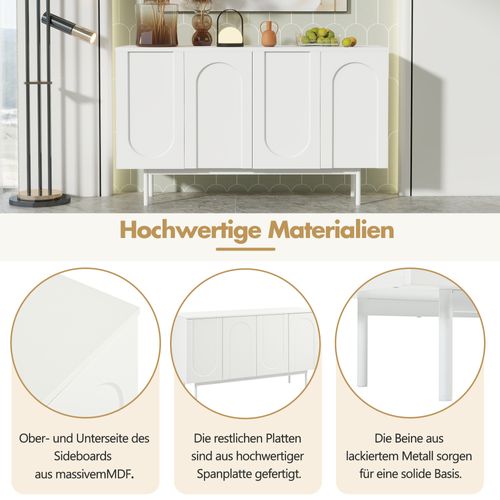 Buffet - 4 Portes - Rangement Fermé - Étagères Réglables - Mdf Et Panneau De Particules - Blanc