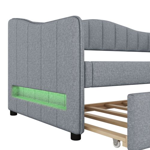 Lit Gigogne 90x200 Cm - Lit Simple Avec Lit Tiroir Et Sommier - Lin + Mdf - Sans Matelas - Gris