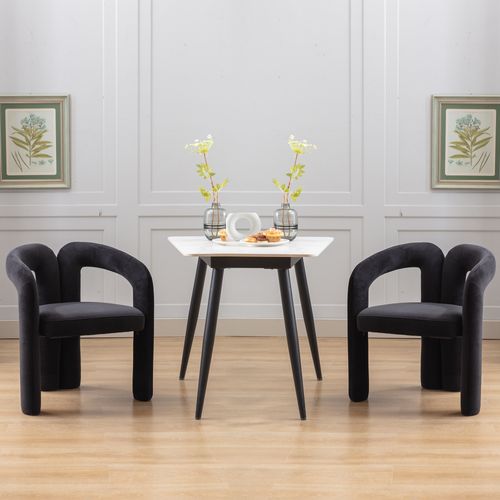 Chaises De Salle à Manger - Lot De 2 Chaises En Velours Avec Accoudoirs - Bois - Assise Mousse -noir