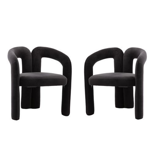 Chaises De Salle à Manger - Lot De 2 Chaises En Velours Avec Accoudoirs - Bois - Assise Mousse -noir