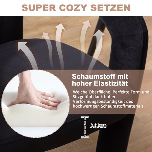 Chaises De Salle à Manger - Lot De 2 Chaises En Velours Avec Accoudoirs - Bois - Assise Mousse -noir