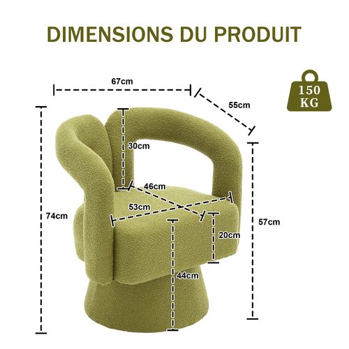 Fauteuil Design Pivotant - Dossier Capitonné - Assise Moelleuse - Structure Bois Métal - Vert Olive