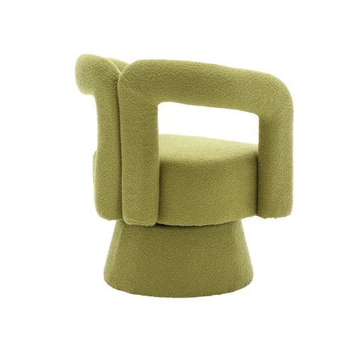 Fauteuil Design Pivotant - Dossier Capitonné - Assise Moelleuse - Structure Bois Métal - Vert Olive