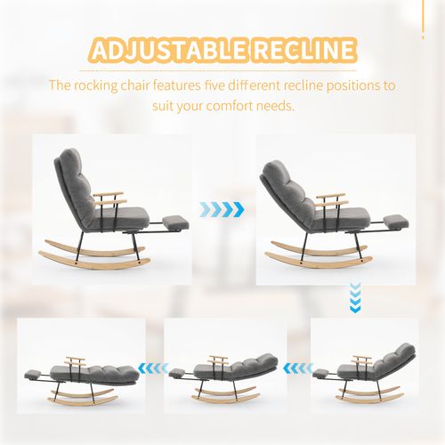 Fauteuil à Bascule Relax -Chaise Inclinable -Repose-pieds -Teddy Fleece - Pieds Antidérapants - Gris