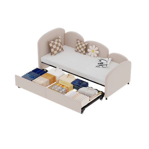 Banquette-lit 90x200 - Lit Tiroir Convertible Moderne - Stable - Revêtement Velours Rose