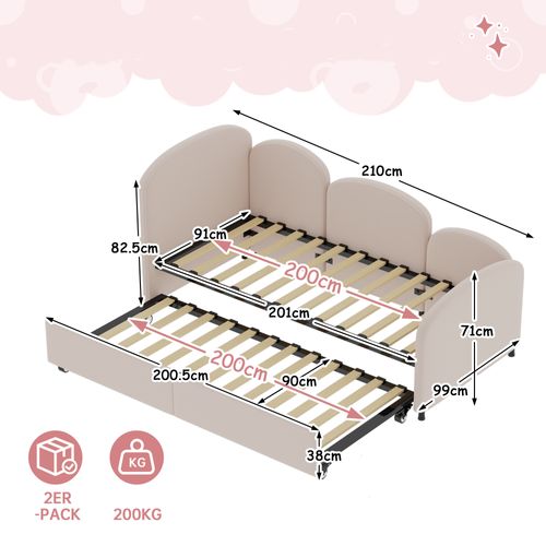 Banquette-lit 90x200 - Lit Tiroir Convertible Moderne - Stable - Revêtement Velours Rose