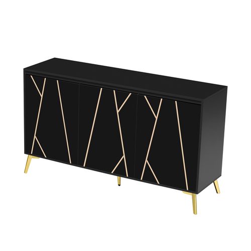 Buffet Design Contemporain 3 Portes 1 Tiroir, Rangement Salle à Manger, Mdf, Noir, 140x40x80 Cm