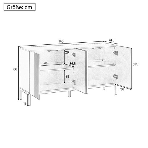 Buffet Meuble D’entrée - 4 Portes - Rangement Intégré - Étagères Réglables - Mdf - Noir