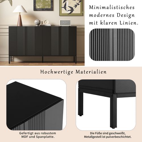 Buffet Meuble D’entrée - 4 Portes - Rangement Intégré - Étagères Réglables - Mdf - Noir