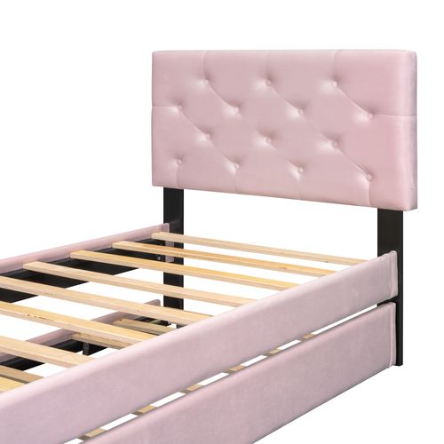 Lit Gigogne 90x200 Cm - Lit Simple Avec Roulettes Et Lit Extensible - Velours - Rose