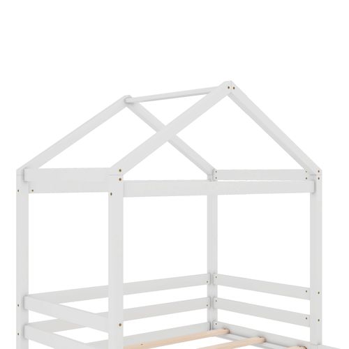 Lit Enfant 140x200 Cm - Lit Cabane Maison Déco - Pin + Mdf - Blanc