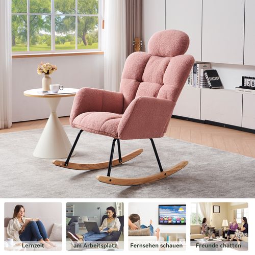 Fauteuil Relax à Bascule - Accoudoirs - Repose-pieds - Confort Optimal - Tissu Polaire Teddy - Rose