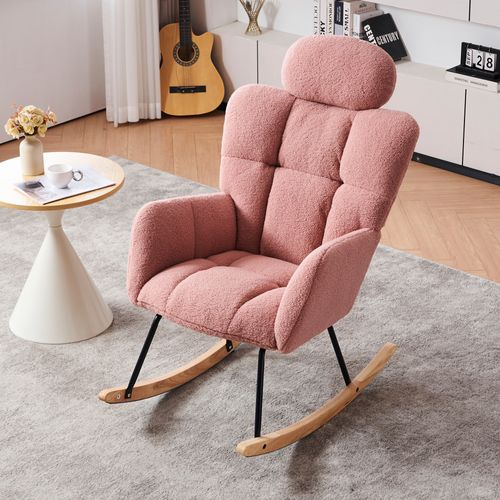 Fauteuil Relax à Bascule - Accoudoirs - Repose-pieds - Confort Optimal - Tissu Polaire Teddy - Rose