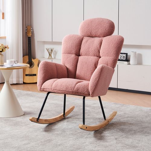 Fauteuil Relax à Bascule - Accoudoirs - Repose-pieds - Confort Optimal - Tissu Polaire Teddy - Rose