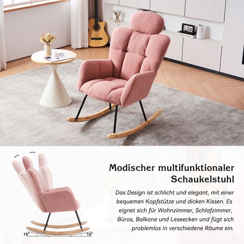 Fauteuil Relax à Bascule - Accoudoirs - Repose-pieds - Confort Optimal - Tissu Polaire Teddy - Rose