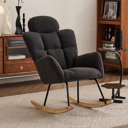 Fauteuil Relax Rembourré - Fauteuil à Bascule - Accoudoirs - Repose-pieds - Tissu Teddy - Gris