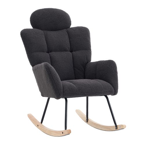 Fauteuil Relax Rembourré - Fauteuil à Bascule - Accoudoirs - Repose-pieds - Tissu Teddy - Gris