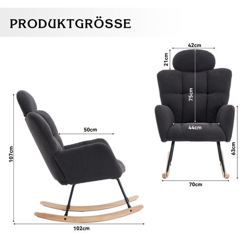Fauteuil Relax Rembourré - Fauteuil à Bascule - Accoudoirs - Repose-pieds - Tissu Teddy - Gris