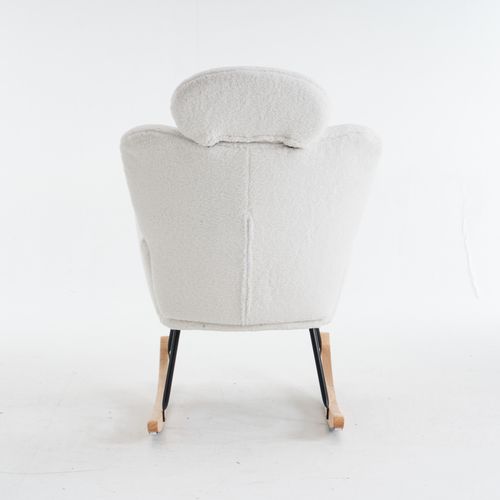 Fauteuil à Bascule Rembourré - Accoudoirs - Repose-pieds - Confort Optimal - Tissu Teddy - Blanc