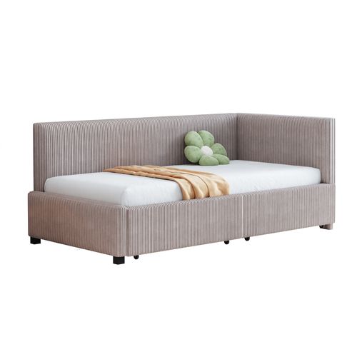 Lit Banquette 90x200 Cm - Lit Avec Rangement Et Sommier à Lattes - Velours Gris