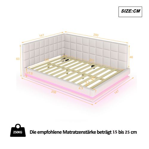 Lit Banquette 140x200 - Éclairage LED Et Port USB - Design Moderne En Tissu Beige - Sans Matelas