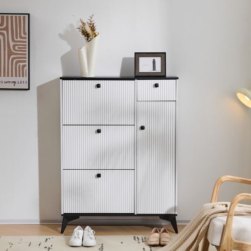 Meuble à Chaussures - Armoire Basculante - Tiroir Et Porte - Meuble De Rangement Moderne - Blanc