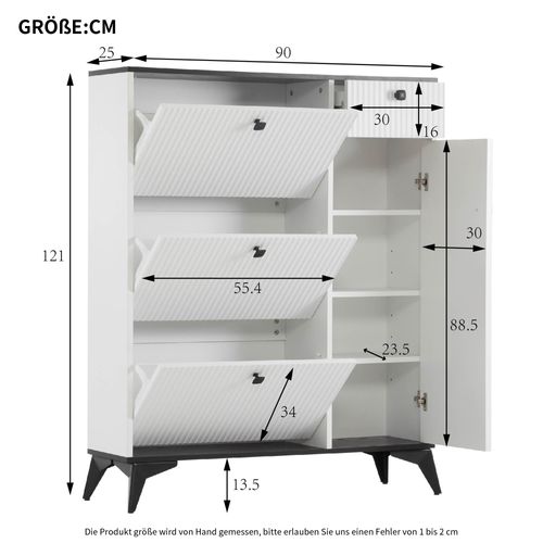 Meuble à Chaussures - Armoire Basculante - Tiroir Et Porte - Meuble De Rangement Moderne - Blanc