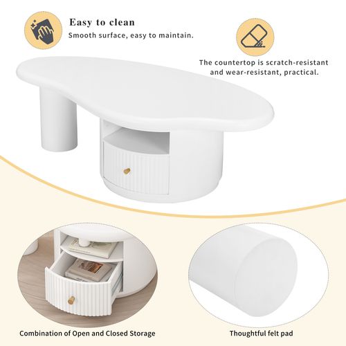 Table Basse - Design Nuage - Tiroir Unique - Idéale Salon - Mdf - Blanc